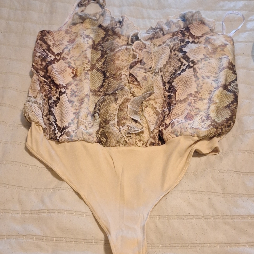 Guess Beige and Brown Snakeskin Bodysuit